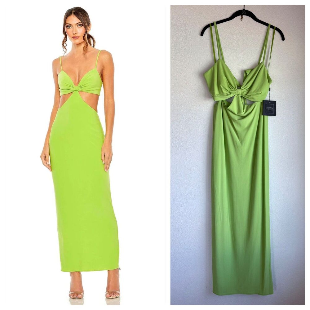 NWT Ieena for Mac Duggal 27110 Strappy Back Side Cutout Dress in Sage Green Sz 6